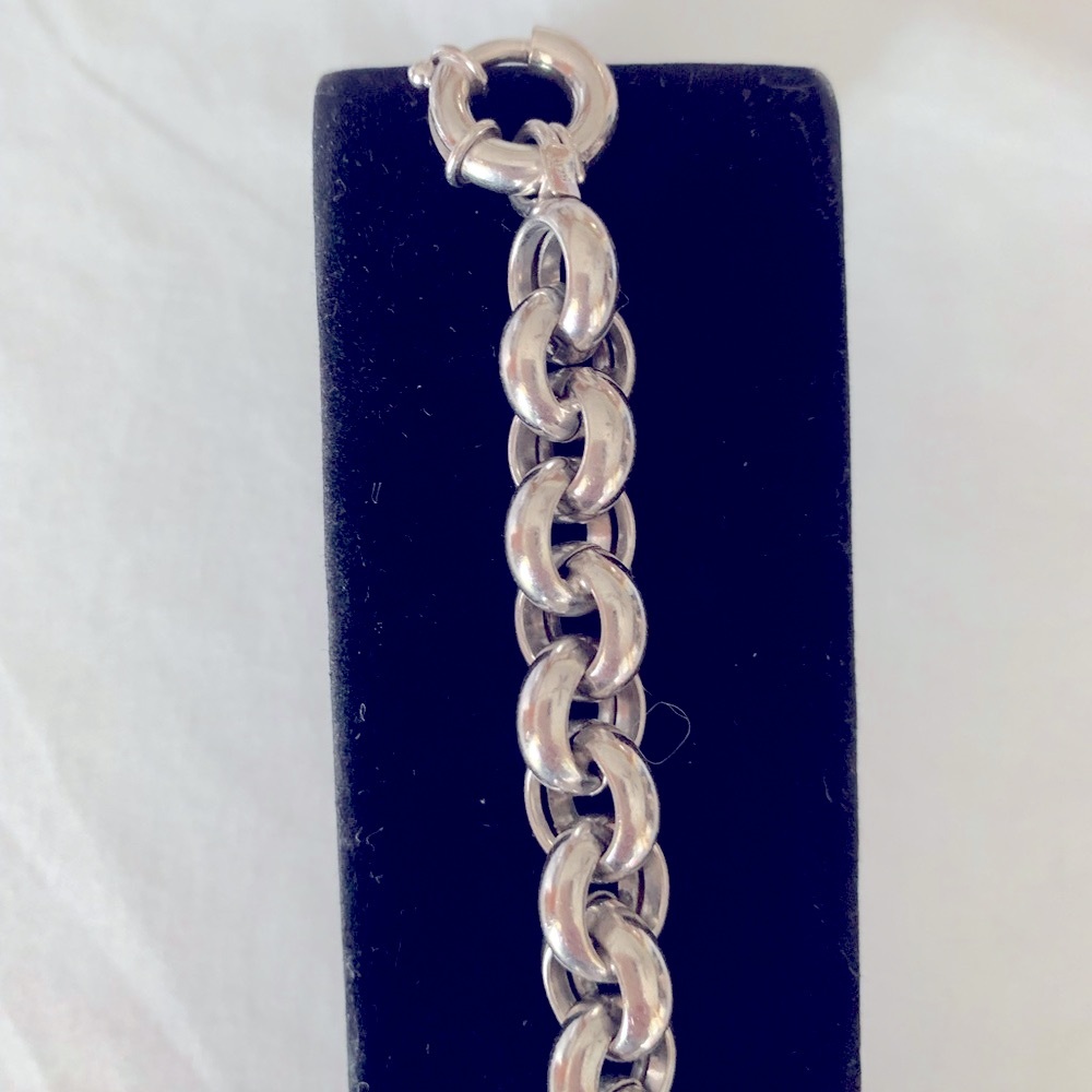 Sterling Silver 925 Robo Medium Link Sterling Bracelet Trigger Latch For Secure - Picture 4 of 13